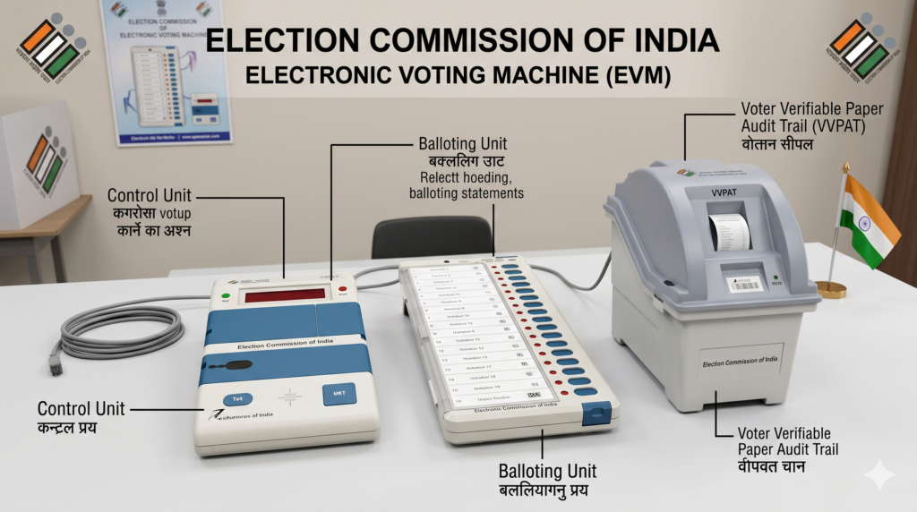 EVM ( Electronic Voting Machine ) used in India for voting in elections.