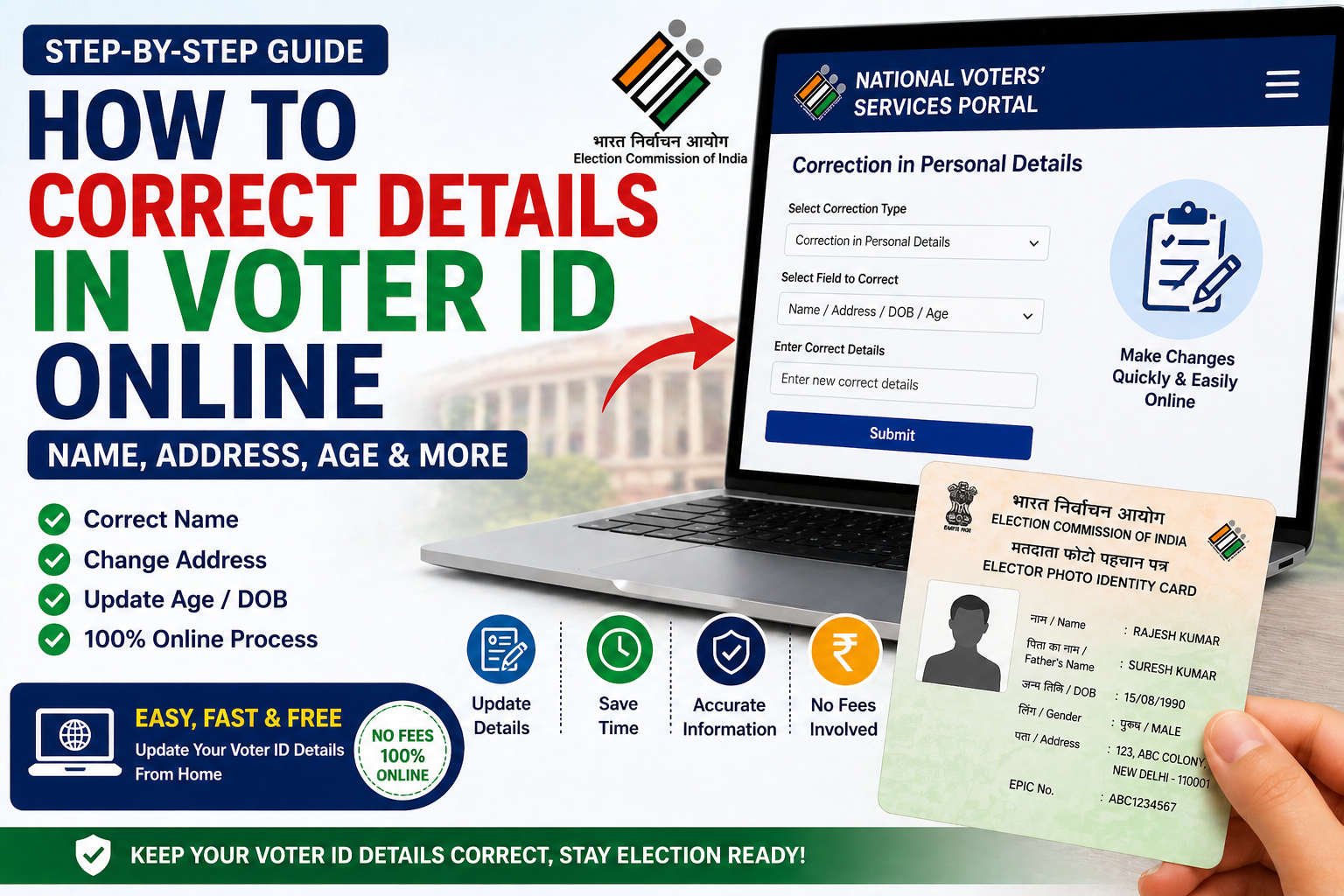 how to correct details in voter id